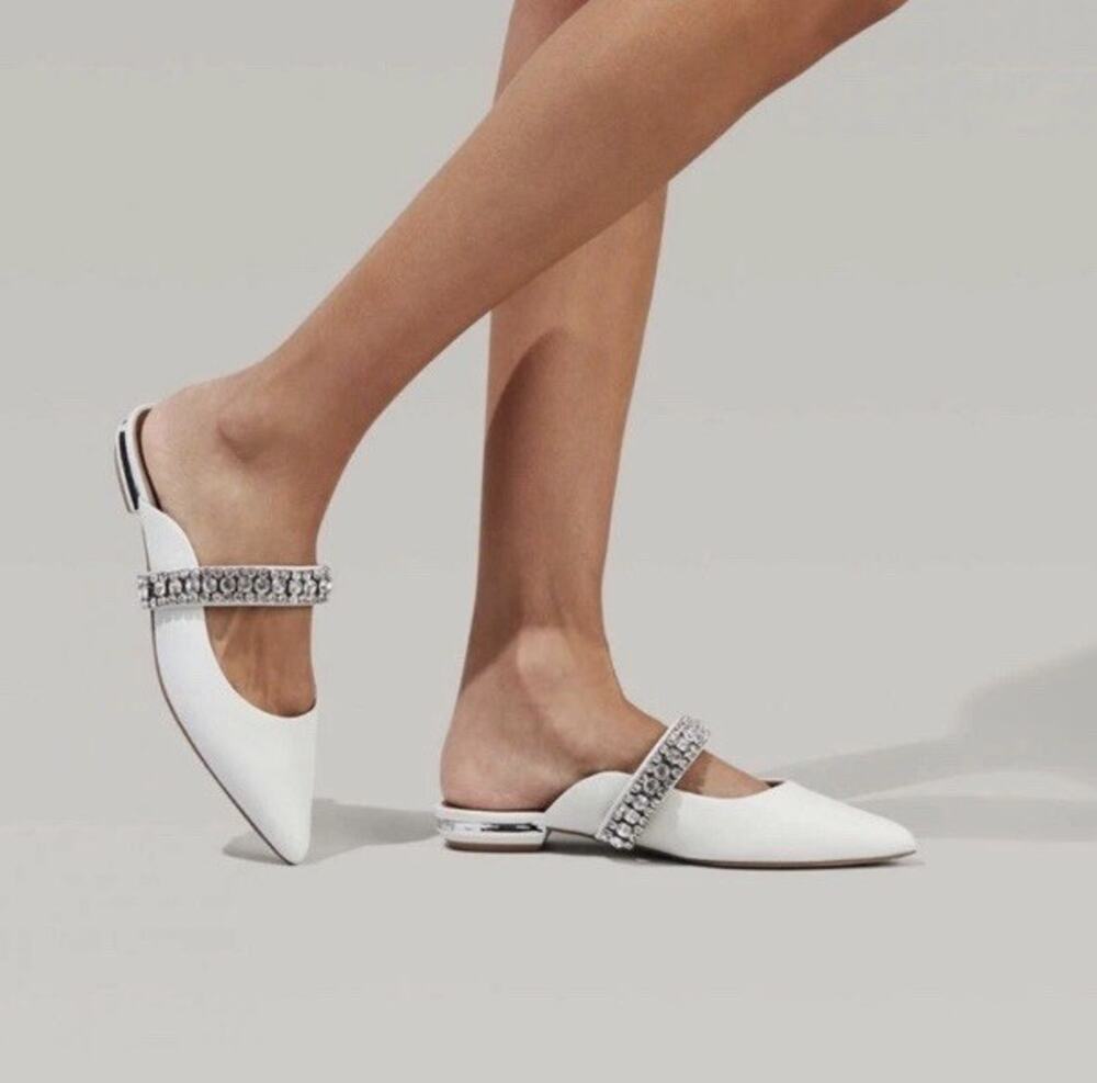 Kurt Geiger London White Leather Princely Crystal Mules - Size 36 (US 6)